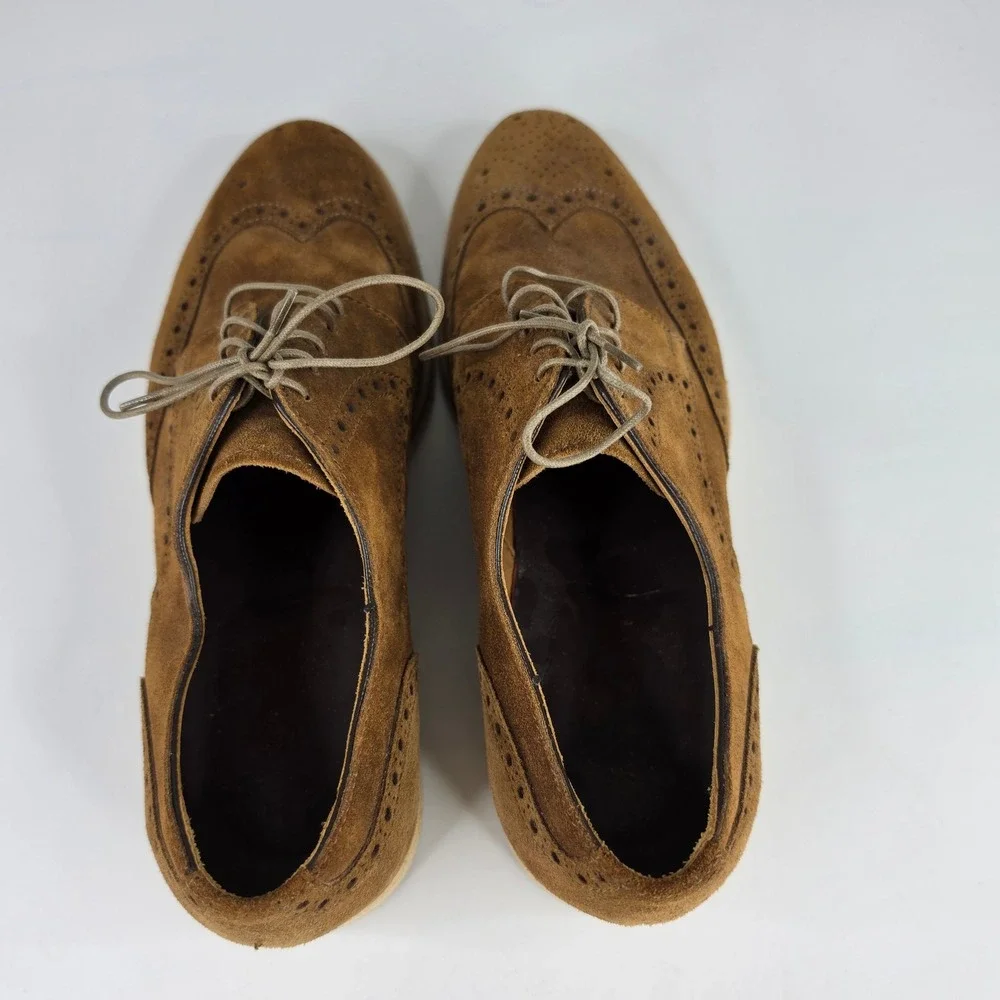 Bruno Magli Mens Brown Suede Wingtip Brogue Derby Shoes Made in Italy Size 8.5